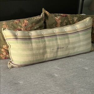 Vintage Ralph Lauren bolster pillow, cream and sage.